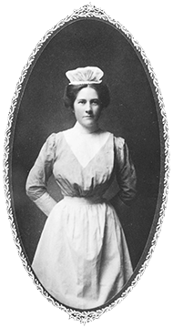 Alice Leathers (later Maddex), graduate of the first class, in her student uniform. Eleanor Crowder Bjoring Center for Nursing Historical Inquiry, University of Virginia School of Nursing.
