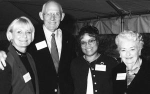 1999-2000 Roosendaal RN Scholarship winner Ramona Bratcher, an RN to BSN student (second from right), meets scholarship donor Elaine Roosendaal Kendrick (left) and her parents Al and Mary Nell.	Eleanor Crowder Bjoring Center for Nursing Historical Inquiry, University of Virginia School of Nursing.