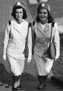 The Bishop sisters in their Cadet Nurse Corps uniform during World War II. Cadet Nurses, Albert and Shirley Small Special Collections Library, University of Virginia.
	