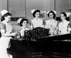 School of Nursing catalog photos depict student life in McKim Hall as friendly and social, in comfortable home-like settings	Eleanor Crowder Bjoring Center for Nursing Historical Inquiry, University of Virginia School of Nursing.