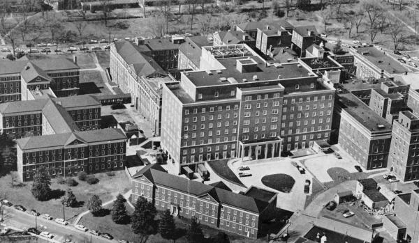 The new U.Va. Hospital, 1961.	Courtesy of Historical Collections & Services, Claude Moore Health Sciences Library, University of Virginia.