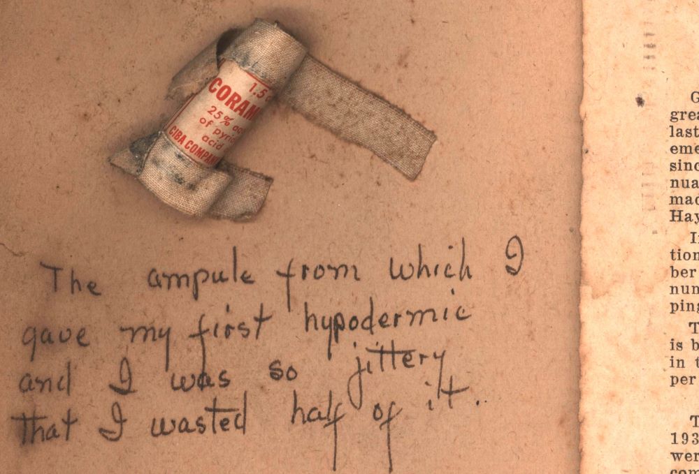 A ampule  artifact in a nurse scrapbook