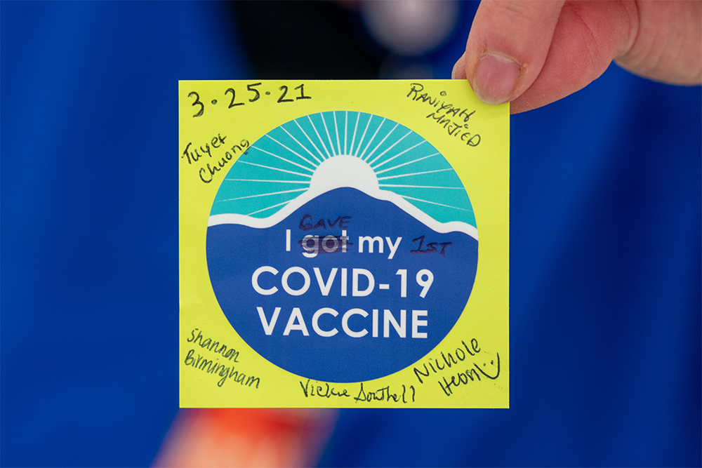 A sticker that community health students marked to celebrate administering their first doses of the COVID19 vaccine to community members,