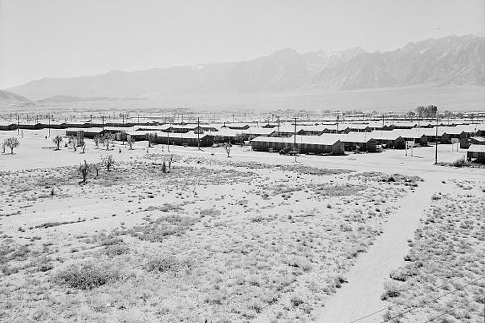 Manzanar War Relocation Center from the guard tower, c. 1943