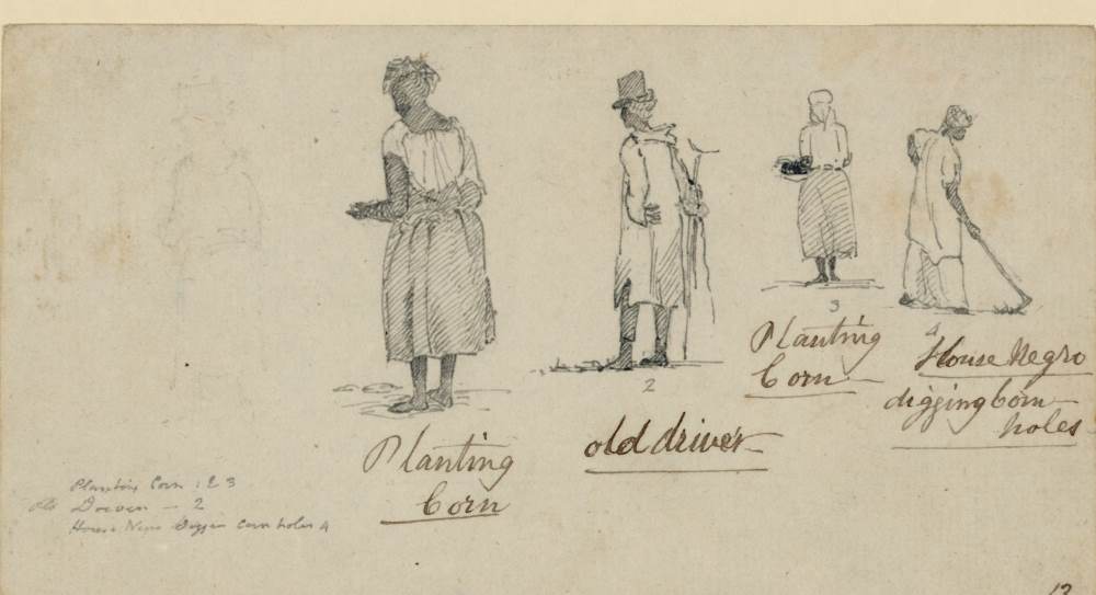 A sketch of agricultural workers by artist William Berryman, circa 1808