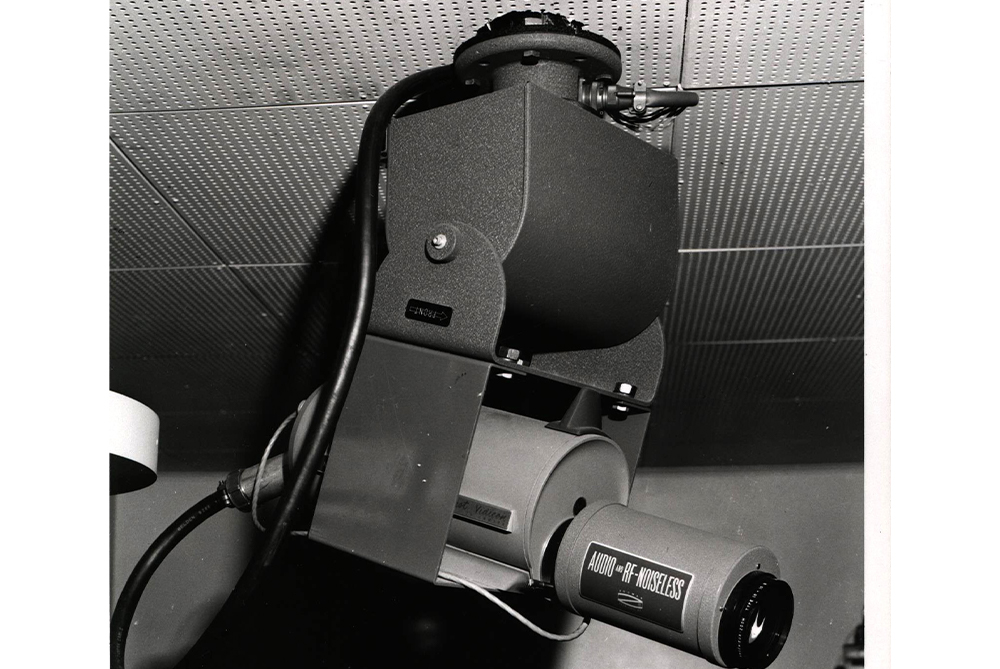 A camera mounted on the ceiling in the surgical intensive care unit