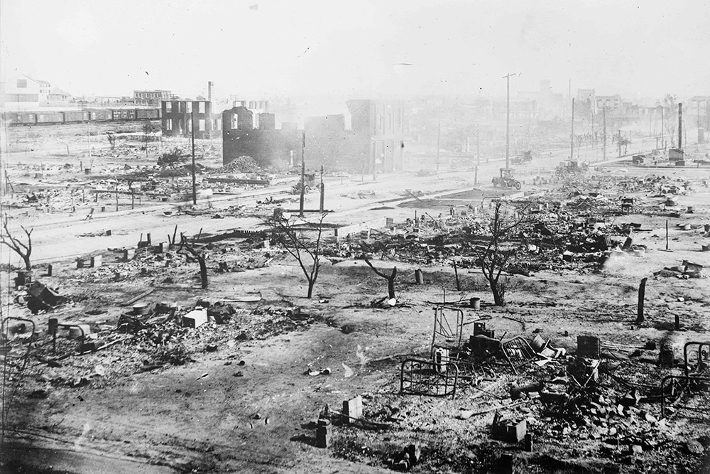 Tulsa, OK, in ruins after the 1921 race massacre.