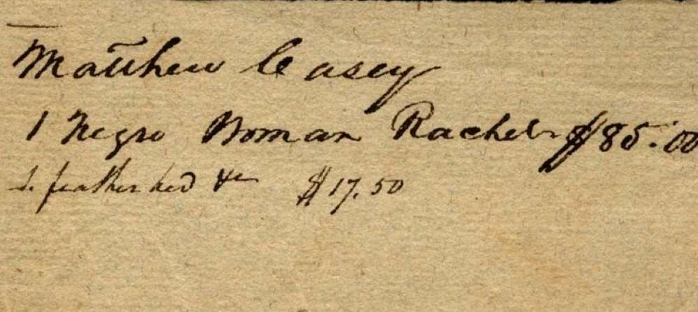 Bill of sale of enslaved midwife Rachael