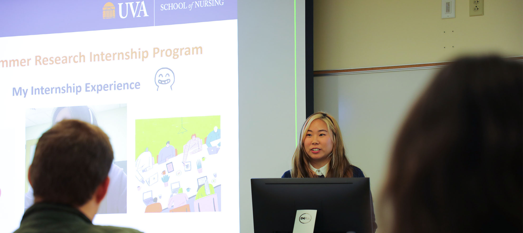 A nursing student and ONR summer intern presenting.