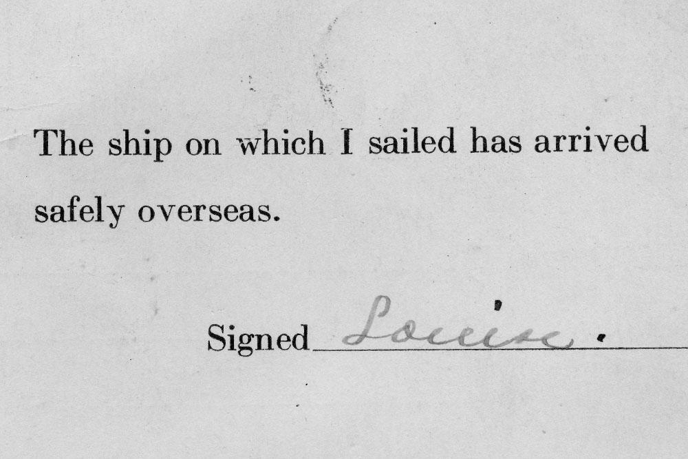 The ship on which I sailed telegram, part of the Camilla Wills collection  in the Bjoring Center