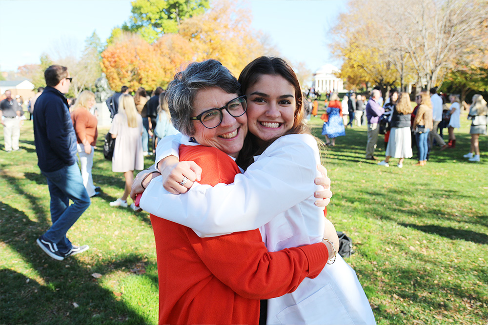 Theresa Carroll and Abby Garcia at the White Coat Ceremony in fall 2022.