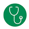 An icon of a stethoscope to signify scholarship in compassionate care.