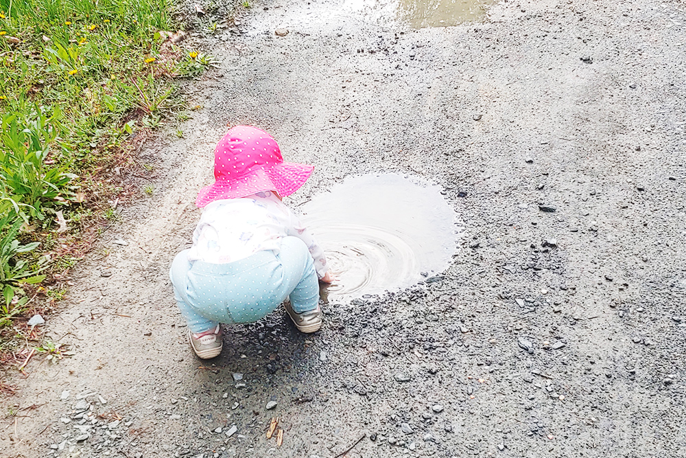 Cora-Crosby with a puddle