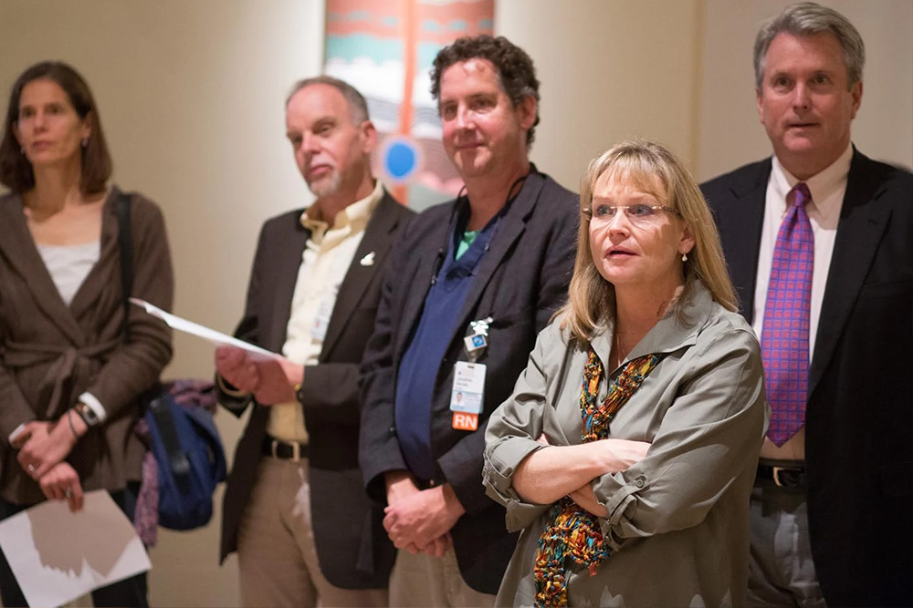 Heart of Medicine gathers nursing and medical faculty at the Fralin Museum, including Ken White, Susan Goins-Eplee, Jonathan Bartels, and James Plews-Ogan
