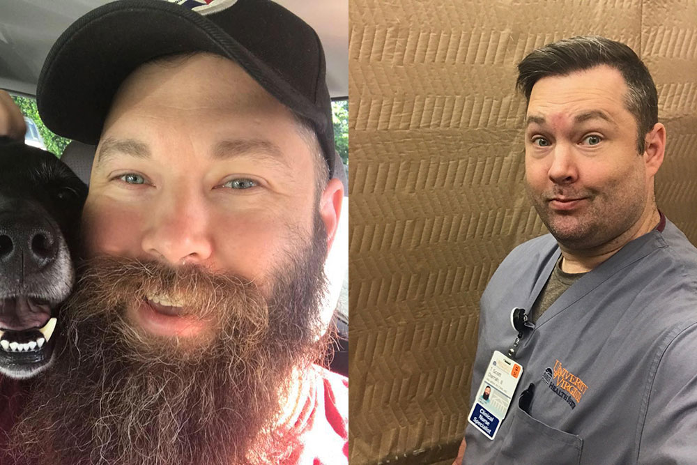 Scott Darrah before and after side-by-side pictures - clean shaven and with beard